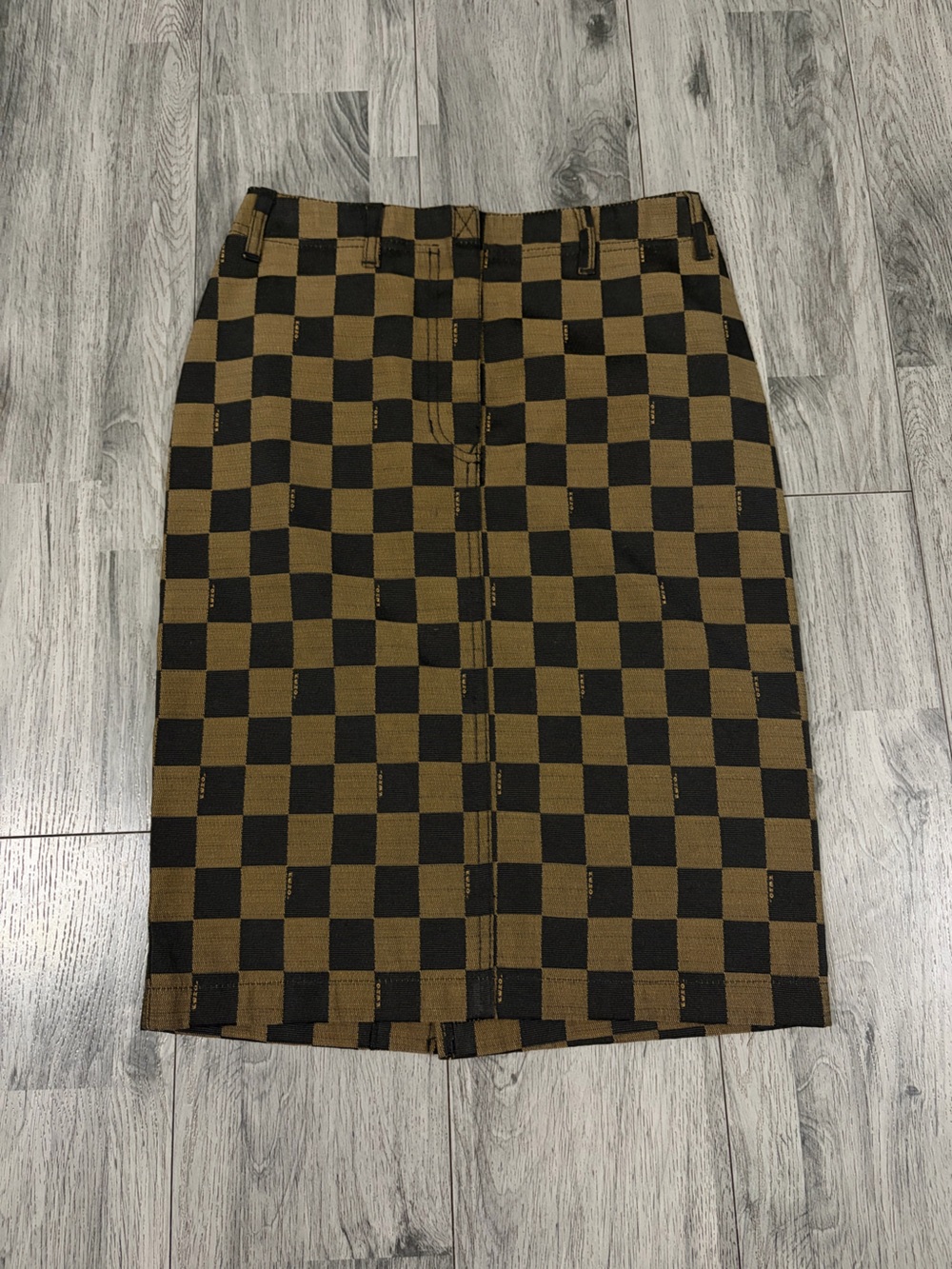 Fendi Zucca FF Vintage Brown and Black Checker Pencil Skirt